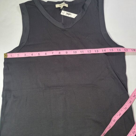 Madewell Black Generative Supima Cotton-Blend Sleeveless V-Neck Tank Top Size L - Picture 5 of 6
